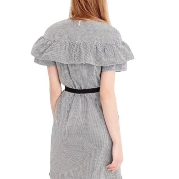 J.Crew Black White Plaid Checker Micro Gingham Edie Cotton Ruffle Sleeve 8 - Picture 2 of 9